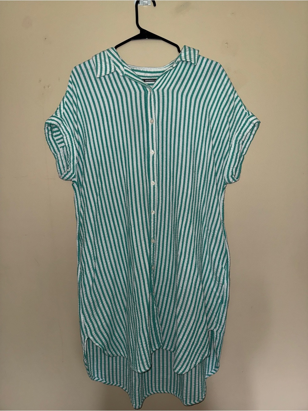Universal Thread Green and White Striped Button-Up Top